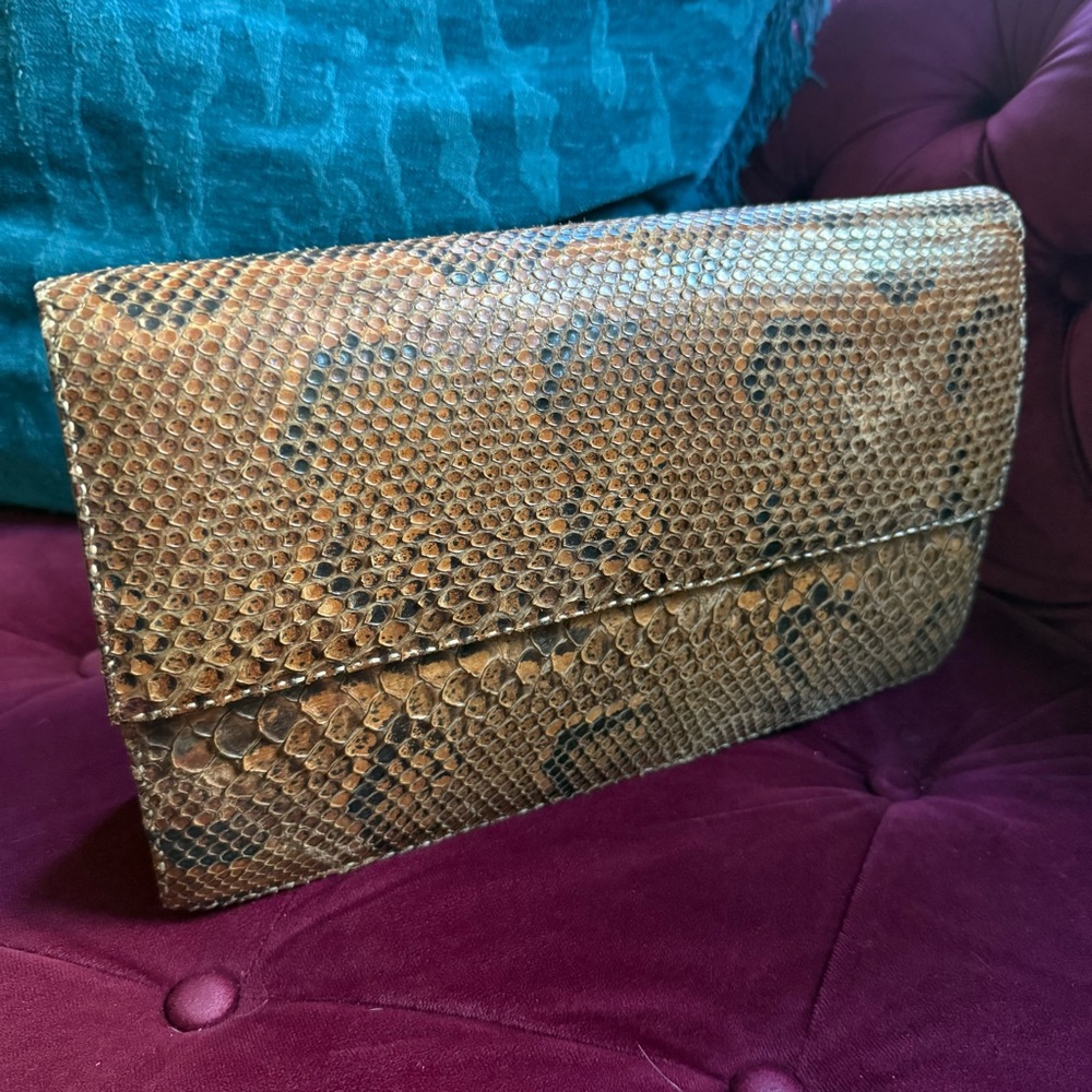 Vintage - Handmade Brown Snakeskin Accordion Clutch Shoulder Bag